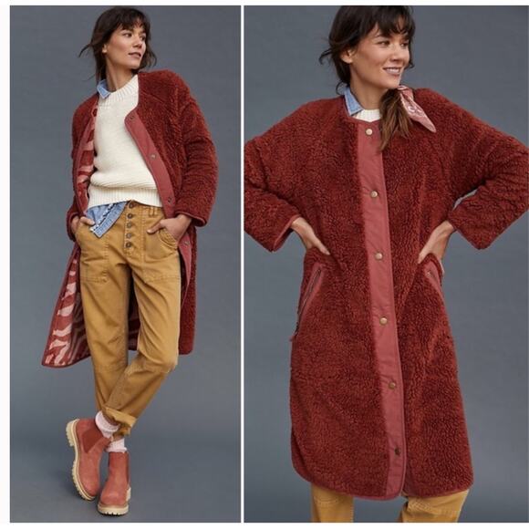 Anthropologie long oversized Reversible Sherpa Coat - Picture 2 of 7